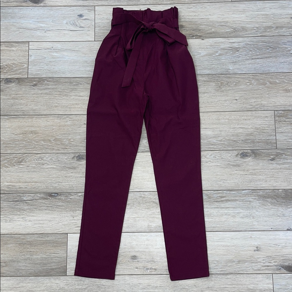 NWT - Women's High-Waisted Paper bag Skinny Dress Pants; Color - Burgundy
